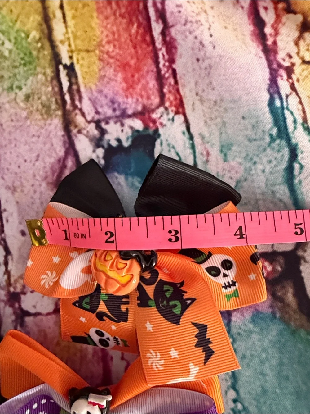 Halloween Kids Ribbon Hair Bows - Orange, Purple, Black, White